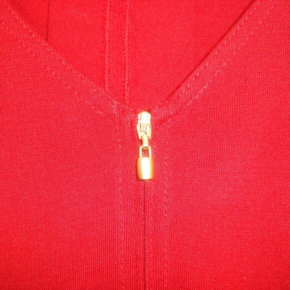 ST. JOHN Red Wool Blend V-Neck Poncho Cocoon Zip-Up Cardigan Sweater - Picture 10 of 10